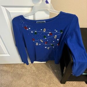 Karen Scott Royal Blue Sweater with Festive Accents